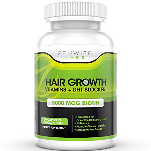 Suplemento de vitaminas crecimiento cabello - 5000mcg de bloqueador de DHT y biotina para la pérdida del cabello y la calvicie - contiene vitaminas que estimulan el crecimiento y brillo de cabello para hombres y mujeres - 60 pastillas vegetarianas de amab