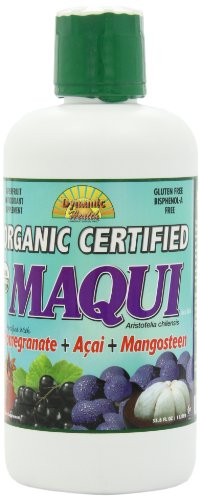 Salud dinámica orgánica certificada mezcla de jugo de Maqui con Granada, Acai y mangostán, 33,8 onzas