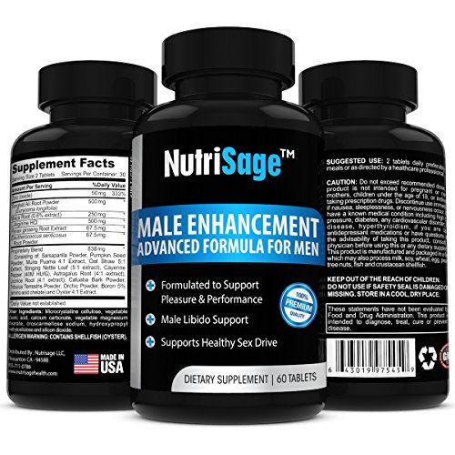 Mejor suplemento de mejora masculina de NutriSage-Top Rated potenciador de la Libido y refuerzo Sexual masculino con raíz de Maca - sexo mayor rendimiento y resistencia - alta calidad píldoras de testosterona Natural