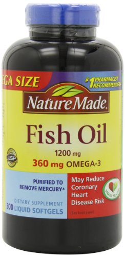 Naturaleza 1200mg de aceite de pescado, 2400 por porción, 360mg de Omega-3, 300 cápsulas