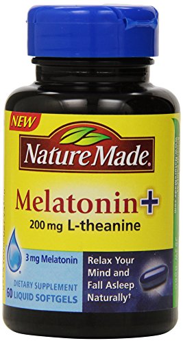 Naturaleza hecha melatonina + con 200 Mg de L-teanina, cuenta 60 (embalaje puede variar)