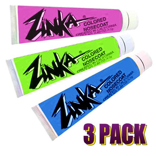 Zinka color Zinc protector solar resistente al agua Nosecoat 3 Pack paquete .6oz tubo - azul rosa verde