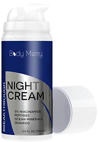Crema de noche para cara con 5% niacinamida péptidos océano minerales + algas - mejor crema hidratante anti-aging para combatir las arrugas, líneas finas y manchas - Natural y orgánico para hombre y mujer - 3.4 Oz