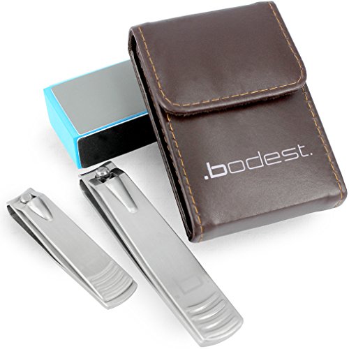 Uñas Set de tijeras de 2 acero inoxidable para hombres y mujeres como una cartera de almacenamiento de información de bono y el bloque de clavo por Bodest - amplia apertura cuchillas afiladas para uñas y uñas de los pies.