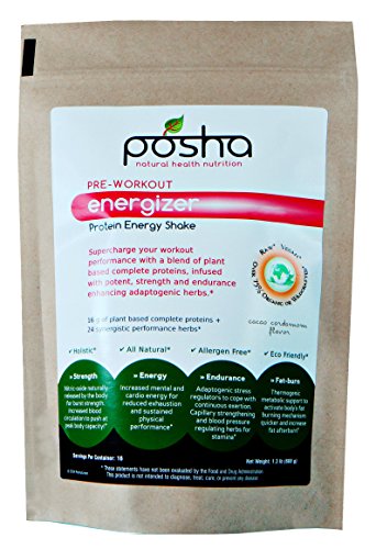 Posha todo Natural pre-entrenamiento Energizer (sabor cardamomo de Cacao, 20 porciones)