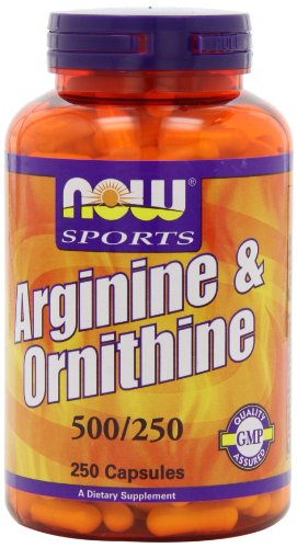 AHORA alimentos L-arginina/ornitina, 500mg / 250mg, (250 cápsulas)