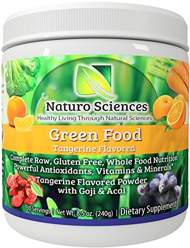 Alimentos verdes Super suplemento por Naruto Ciencias el primer alimento verde completado a nutrición con alimentos de gran alcance basado en Multi vitaminas con sorprendente hierba de trigo para usted mandarina 8,5 oz 30 porciones