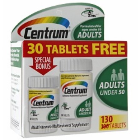 Centrum adultos menores de 50 Multivitaminas Bonus Size Tablets 130 ea (paquete de 6)