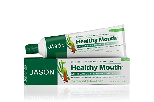 JASON boca sana crema dental Gel con fluoruro, aceite de árbol de té y canela, 6 onzas