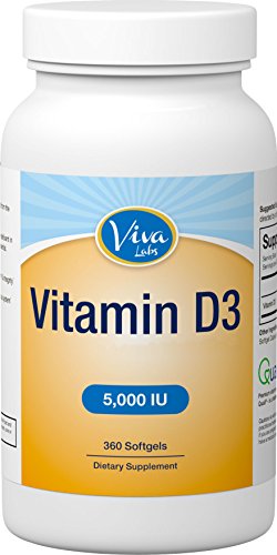 Viva laboratorios #1 alta potencia vitamina D3 5000 UI en aceite de oliva no-GMO de absorción mejorada, 360 cápsulas