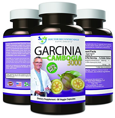 Garcinia Cambogia cápsulas puro Extracto Natural dieta suplemento para pérdida de peso-1000mg/porción 90 Ct Veggie Diet Pills-CERTIFIED AS 80% HCA (otros no) - inhibidor del apetito - MADE IN USA!