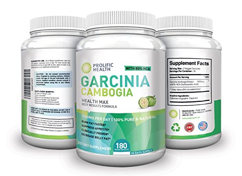 80% 100% fuerza máxima pura de HCA Garcinia Cambogia Premium extracto - 180 cuenta (90 días de suministro) - 3.000 mg diarios - suplemento para bajar de peso y supresor del apetito Natural todos. Made In USA!