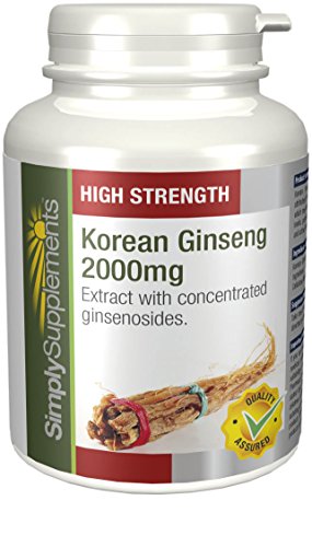 Ginseng coreano (Panax) de SimplySupplements 2000mg | Una fuente Natural de energía Boost| 120 fichas