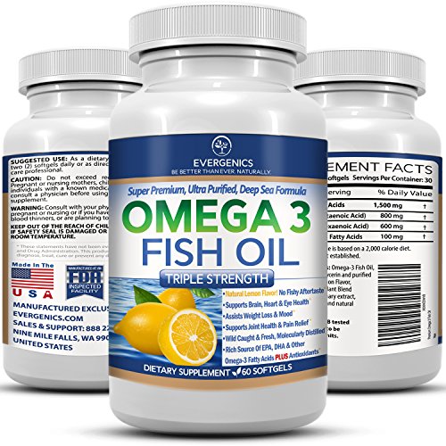 SUPER PREMIUM OMEGA 3 ACEITE DE PESCADO! Sabor natural de limón, sin regusto a pescado! ¡ Descubre el última fuerza Triple suplemento, Ultra ricos en EPA y DHA Omega-3 los ácidos grasos, además de antioxidantes!