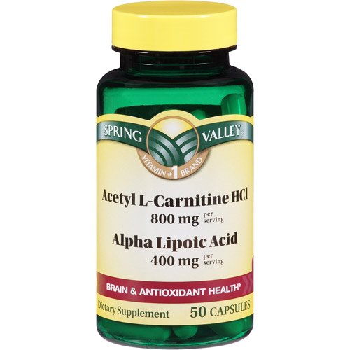 Spring Valley - 800mg de acetil L-carnitina y ácido alfa lipoico 400mg, 50 cápsulas