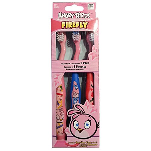 Chicas Firefly Angry Birds Pack 3 suave ventosa soporte cepillos de dientes