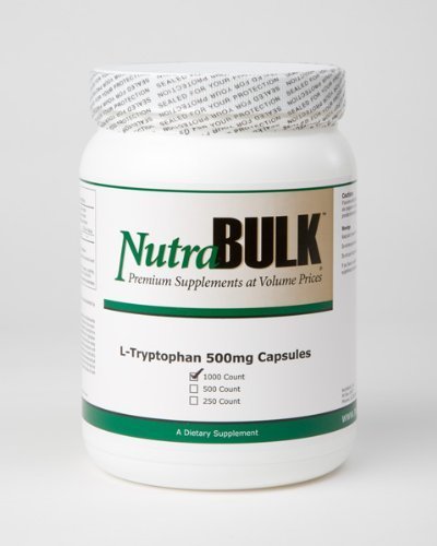 Cápsulas de L-triptófano NutraBulk - beneficios global Cardiovascular + salud cognitiva - 100% grado farmacéutico - cuenta 1000 cápsulas de 500 miligramos