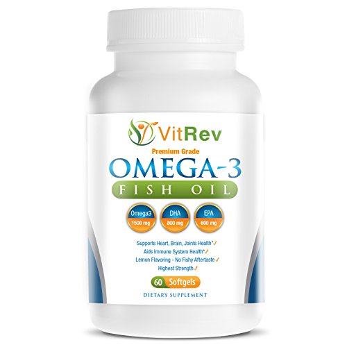 Aceite de pescado - Omega 3 suplementos / cápsulas de 1500mg - noruego, mejor calidad - mejores Triple fuerza - EPA 600g / 800g más alta de DHA en Amazon - sabor limón - inodoros - 60 cápsulas