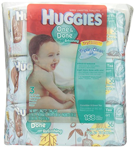 Toallitas de Huggies uno y hecho bebé, paquete suave, pepino y té verde, 3 paquetes de cuenta 56, toallitas Total 168