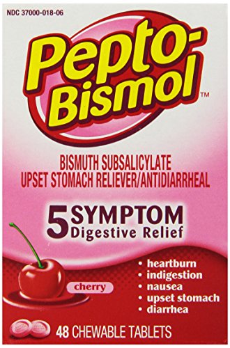 Pepto-Bismol cereza tabletas masticables 5 alivio de los síntomas, incluyendo malestar estomacal y diarrea 48 cuenta