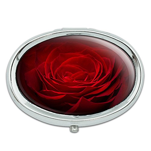 Pétalos de flor de primer plano de Rose roja Metal caso pastillero Oval