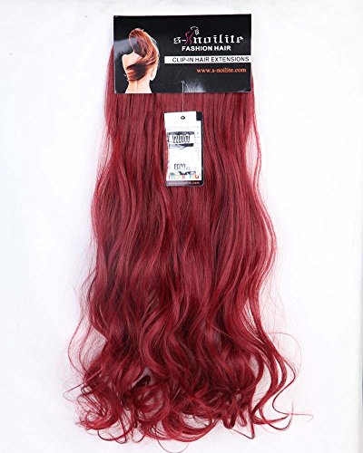 S-noilite ® cabeza Clip en pelo extensiones 8 piezas 18 Clips recto rizado 2015 Navidad regalo (24" mezcla rizado, granate rojo oscuro)
