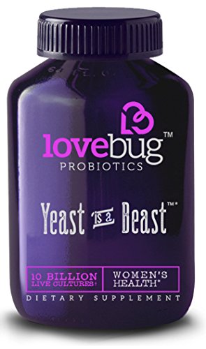 Probióticos de LoveBug ♥︎ levadura es una bestia ♥︎ salud de la mujer - tecnología patentada entrega de acción prolongada, con Cran-Ginecología y D-manosa. Suministro de 30 días. 10 billones de CFU/tablet