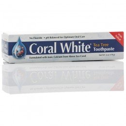 LLC coral - Coral crema dental blanca, té del árbol de sabor, sin flúor, 6 oz