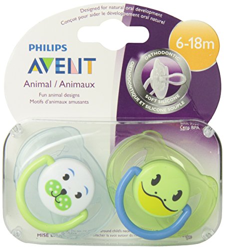 Philips AVENT BPA Free chupetes Animal, 6-18 meses, Color y estilo puede variar, 2-Pack