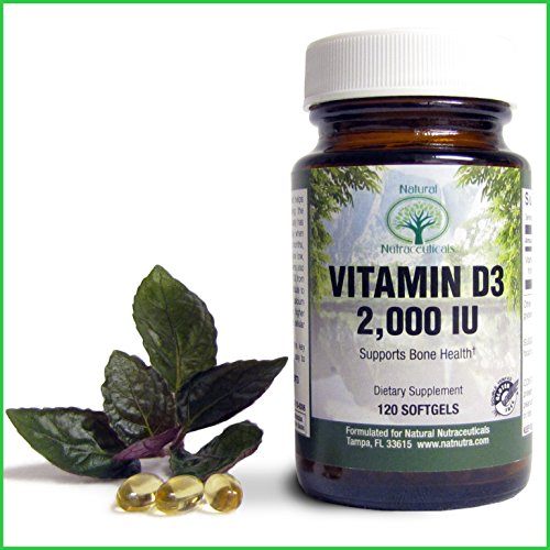 Nutra natural - Premium vitamina D3 - vitamina sol - hecha en Estados Unidos - no GMO - Gluten Free - Natural - 120 cápsulas - 2.000 UI