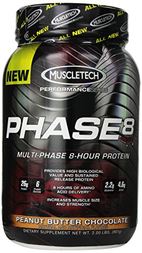 MuscleTech fase 8 proteína en polvo, fórmula de proteína de 8 horas de múltiples fases, mantequilla de maní Chocolate, 2,0 libras (907 g)