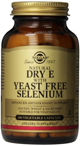 Solgar vitamina E con selenio sin levadura cápsulas vegetales, en seco cuenta 100