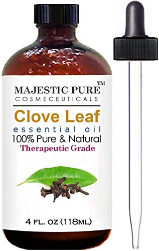 Aceite esencial de clavo de olor de majestuoso puro, aceite de grado terapéutico se extrae de las hojas, puro y Natural, 4 fl. oz.