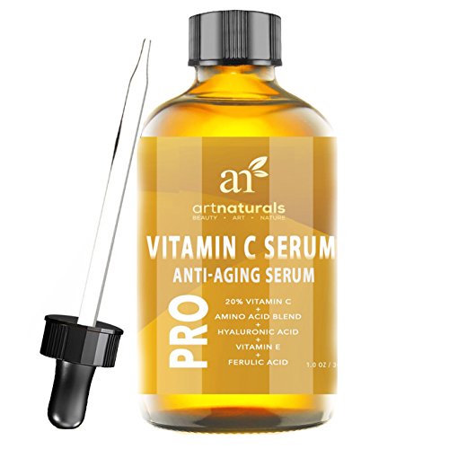 ArtNaturals suero de vitamina C mejorada con ácido hialurónico 1 Oz - tapa Anti arrugas, Anti envejecimiento y reparación ojeras, se desvanece manchas de la edad y daño sol - 20% vitamina C Super fuerza - ingredientes orgánicos