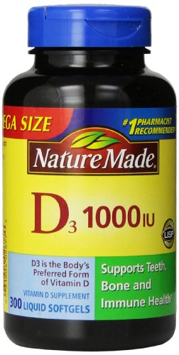 Nature Made vitamina D3 1000 UI, tamaño Mega, cuenta 300 cápsulas de líquido