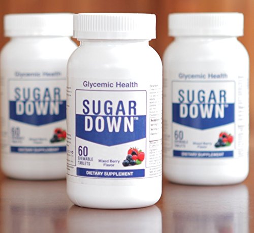 SugarDown-3 botellas. 60 comprimidos masticables. Sabor de bayas mixtas. Bloque natural de carbohidratos, azúcar, calorías