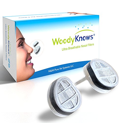 WoodyKnows Ultra transpirable nariz filtros nasales (nuevo modelo) para alergia fiebre del heno, polen y polvo, pelo de mascotas y caspa alergia, asma alérgica, Sinusitis, rinitis alivio calmante, bloque las partículas aerotransportadas de alergenos, aire