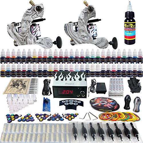 Solong Tattoo® completa tatuaje Kit 2 ametralladoras Pro 54 tintas poder fuente pie Pedal agujas Grips Tips TK220