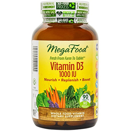 MegaFood - 1000 UI de vitamina D-3, promueve la función inmune saludable y bienestar general, 90 tabletas