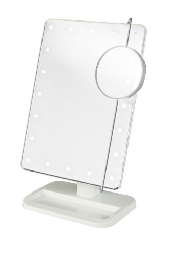 Jerdon JS811W 8 pulgadas por 11 pulgadas LED Rectangular iluminado espejo de vanidad con 10 x de magnificación punto espejo, acabado en blanco