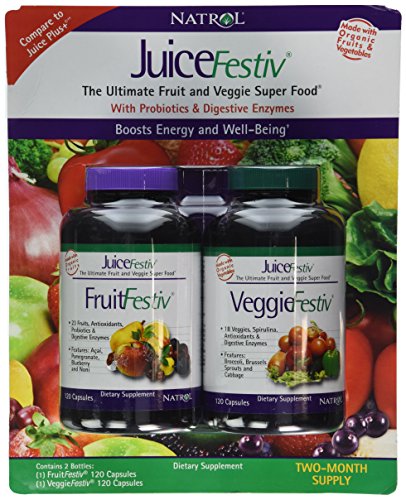 Natrol JuiceFestiv, 240 cápsulas (120 cápsulas de FruitFestiv y 120 cápsulas de VeggieFestiv - hecho con verduras y frutas orgánicas)