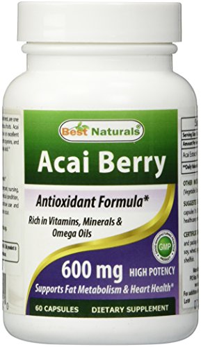 Acai Berry 600 mg por mejor Naturals--100% puro alta potencia--apoya metabolismo de las grasas, fabricado en un E.e.u.u. base GMP certificada la facilidad y tercero prueba de pureza. Garantizado!!!! (60 caps)