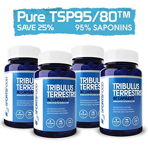 4 x Tribulus Terrestris 1000 mg X 90 cápsulas, saponinas esteroidales del 95%, 80% protodioscina (ahorro del 33% a granel)