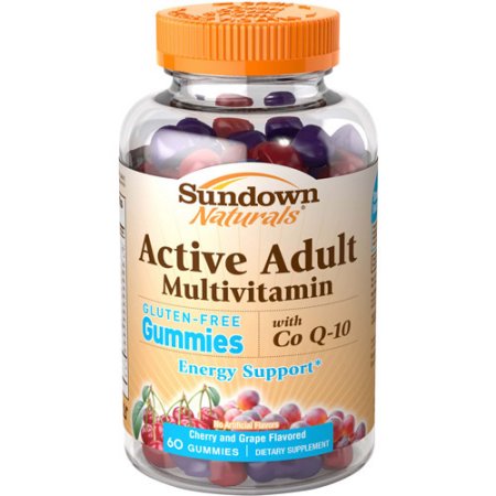 Sundown Naturals multivitaminas para adultos activos con Co Q-10 Suplemento dietético sin gluten Gomitas 60 conteo