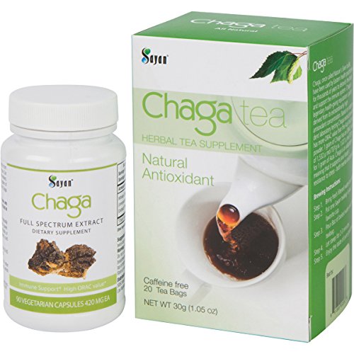 Siberiano silvestre cosechado Chaga extracto cápsulas y té de Chaga, 90 cápsulas vegetarianas y caja de té