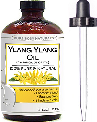 Aceite de Ylang Ylang - Top aromaterapia aceite esencial, peleas de la depresión, calma la mente, alivia sentimientos de ansiedad, sequedad de la piel se beneficia, regula la producción de petróleo, estimula el crecimiento del cabello - 4 fl. oz.