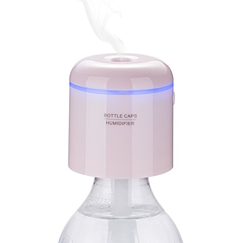 Mini humidificador / botella tapa humidificador / USB humidificador portátil diseño fresco de la niebla humidificador Compatible con Coca Cola Evian para oficina casa viajes (no Included)(pink) la botella