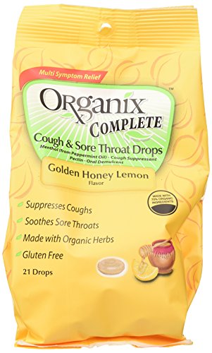 Tos completos de Organix y gotas de dolor de garganta, oro miel limón, cuenta 21 (paquete de 4)