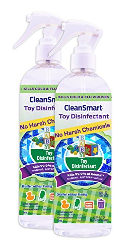 CleanSmart juguete desinfectante No enjuague No trapo, mata 99.9% de gérmenes, no hay residuos químicos. 16oz, 2 Pk
