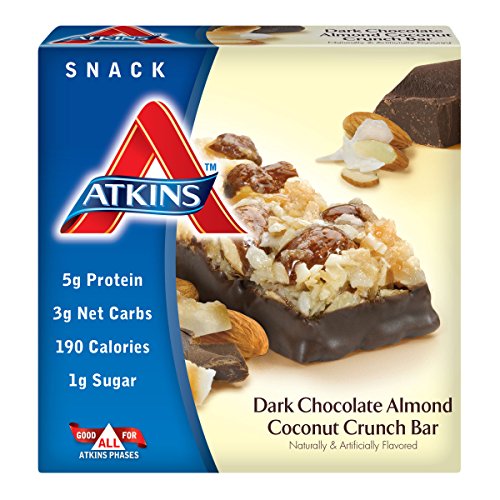 Atkins ventaja oscuro almendra coco Crunch luz comida barra de Chocolate, barras de 1,4 onzas, cuenta 5